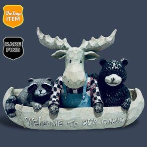 Welcome To Our Cabin Bear, Moose, & Raccoon Forest Wildlife Statue Decor Display
